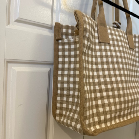 J. Crew Structured Tan Gingham Tote Bag - Picture 8 of 16